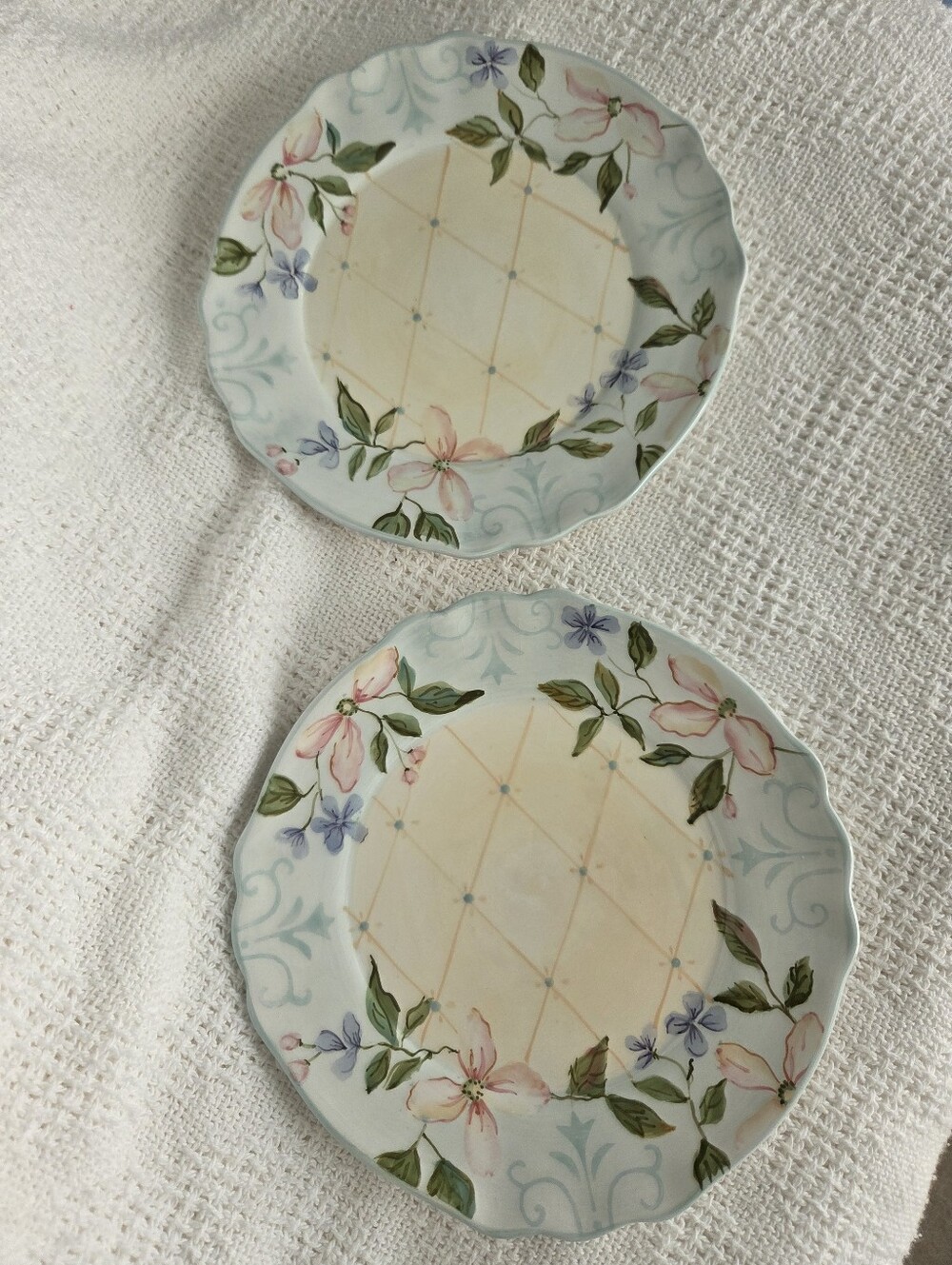 Garden Bouquet By Zrike Floral Pastel Ceramic Salad Or Dessert Plates - Set of 2